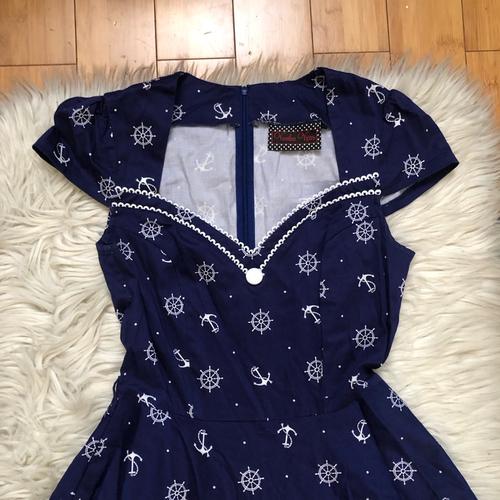 Voodoo Vixen Retro Sailor Nautical Novelty Anchor Sweetheart Navy Dress size 2 - Picture 3 of 10